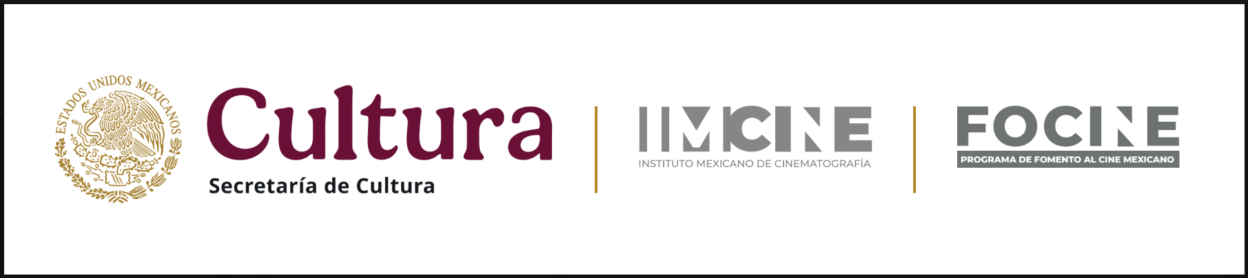 Logotipos institucionales de la Secretaría de Cultura, IMCINE y FOCINE